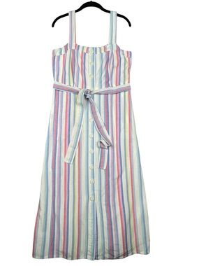 Joules Kimia Pastel Multi-Stripe Faux Button Casual Summer Fun Midi Sundress  8